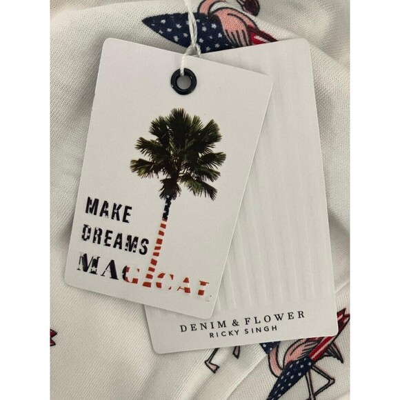 New Denim & Flower Woman's White Flamingo Surfboard Shirt American Flag USA  XL - Picture 3 of 10